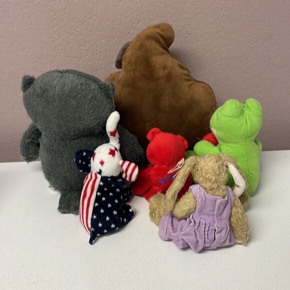 Plush Lot Stuffed Animals Owl Poop Frog Bear Bunny Elephant - Picture 14 of 14